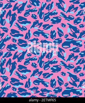 Abstract leopard seamless print. Decorative print. Vector design element. Blue and light blue dots on a pink background. Designs for paper, cover Stock Vector