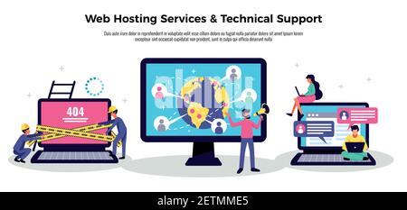 Mobile application poster with web hosting services symbols flat  vector illustration Stock Vector