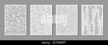 Set of abstract digital minimalist compositions good for wall decoration, as poster or banner design, vector. The binary flow pattern of square Stock Vector