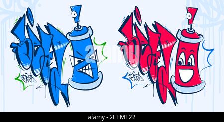 Abstract Hip Hop Graffiti Style Word Sead And Cartoon Spray Can Vector Illustration Art Stock Vector