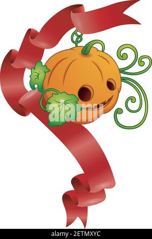 Vector illustration of Halloween pumpkin with red ribbons Stock Vector