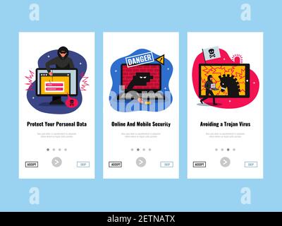 Hacker vertical banners set with personal data protection symbols flat isolated vector illustration Stock Vector