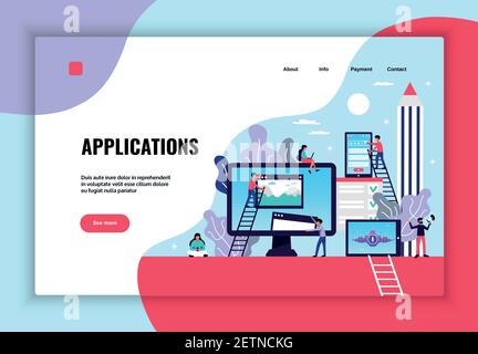 Mobile application page design with web hosting services symbols flat  vector illustration Stock Vector