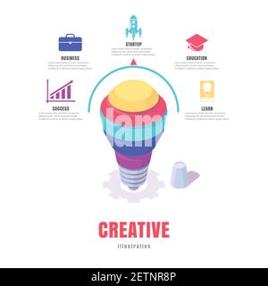 Infographic business, conceptual illustration, abstract light bulb idea isometric Stock Vector