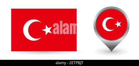 Vector flag Turkey. Location point with flag Turkey inside. Color symbol isolated on white background. Stock Vector