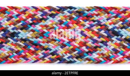 A braid of multi colored sewing threads on a white background Stock Photo