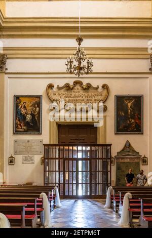 Dubrovnik, Croatia - Aug 20, 2020: Entrance facade of St. Ignatius church in old town Stock Photo