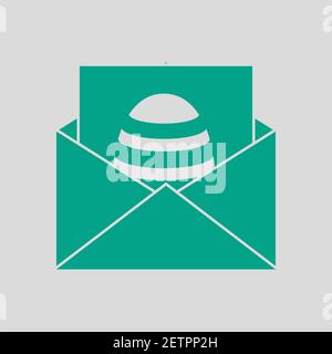 Envelop With Easter Egg Icon. Green on Gray Background. Vector Illustration. Stock Vector