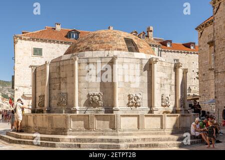 Dubrovnik, Croatia - Aug 20, 2020: Onofrio's Fountain in old town main street Stock Photo