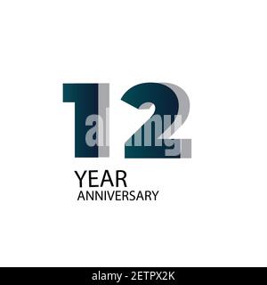 12 Year Anniversary Vector Template Design Illustration Blue Elegant White Background Stock Vector