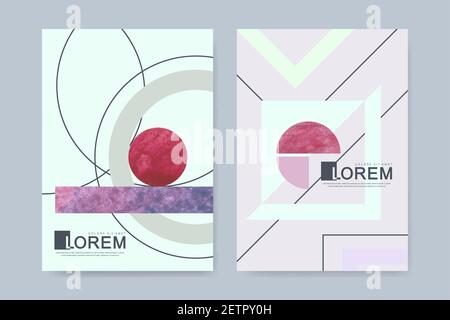 Minimalist watercolor abstract art background with geometric shapes. Minimalistic geometric frames hand drawn art isolated trendy vector graphic Stock Vector