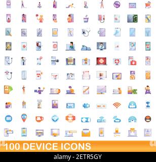 100 device icons set. Cartoon illustration of 100 device icons vector set isolated on white background Stock Vector
