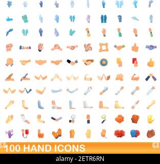 100 hand icons set. Cartoon illustration of 100 hand icons vector set isolated on white background Stock Vector