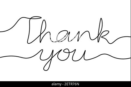 Continuous one single line art Thank you concept. Greeting card lettering date hand drawn sketch. Sign letters script font white monochrome vector Stock Vector