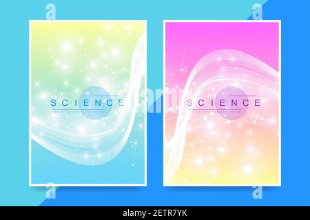 Modern vector template for brochure, leaflet, flyer, cover, magazine or annual report. A4 size with colorful abstract molecules. Atoms. Neurons