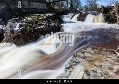 Linton Falls, a scenic waterfall on the River Wharfe near Grassington in the Yorkshire Dales Stock Photo