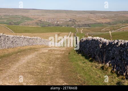 View along Mastiles Lane in Wharfedale, North Yorkshire - an old Roman marching road and drove road now a footpath and bridleway Stock Photo