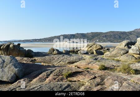 Carnota Beach or Playa de Carnota, the largest galician beach at famous Rias Baixas region. Coruña Province, Galicia, Spain. Stock Photo