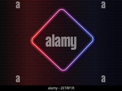 Neon red and blue light on dark black brick wall vector illustration. Neon border or frame. Lights sign. Vector abstract neon background for signboard. Stock Vector