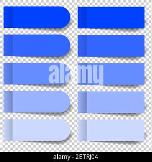 Set of Blue pieces of stickers and rounded bookmarks isolated on a transparent background. Separate pieces of tape flat realistic illustration. EPS 10 Stock Vector