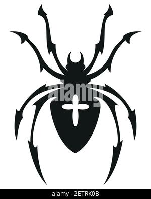 cross spider shape symbol - black and white vector tattoo illustration, isolated on white background Stock Vector