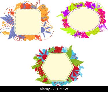 Set of social media background templates with borders. Abstract vector banners and graphical frames Stock Vector