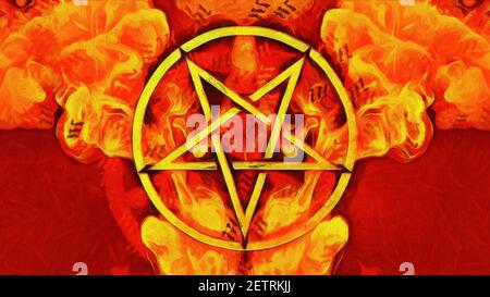 Inverted pentagram and abstract smoke. Artistic works on the theme of esotericism Stock Photo