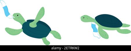 Water turtles flat color vector characters set Stock Vector