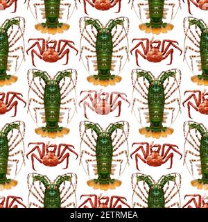 seamless pattern of crabs with lobsters isolated on white Stock Photo