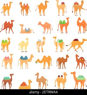 Camel icons set. Cartoon set of camel vector icons for web design Stock Vector