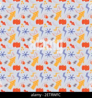 Seamless pattern with abstract graphical elements on light blue background Stock Vector
