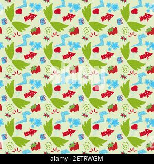Seamless pattern with abstract graphical elements on light green background Stock Vector