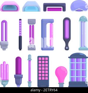 UV lamp icons set. Cartoon set of UV lamp vector icons for web design Stock Vector