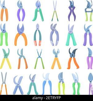 Secateurs icons set. Cartoon set of secateurs vector icons for web design Stock Vector