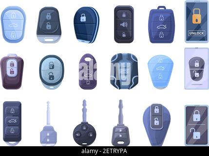 Smart car key icons set. Cartoon set of Smart car key vector icons for web design Stock Vector