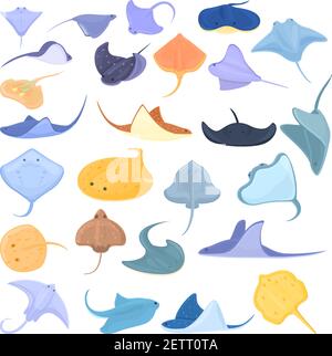 Stingray icons set. Cartoon set of stingray vector icons for web design Stock Vector