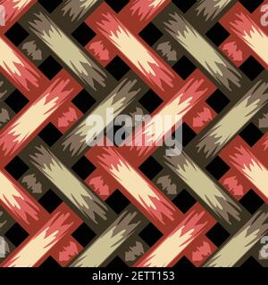 Seamless vector pattern braiding texture with red and brown colours. Simple repeat woven textile background. Stock Vector