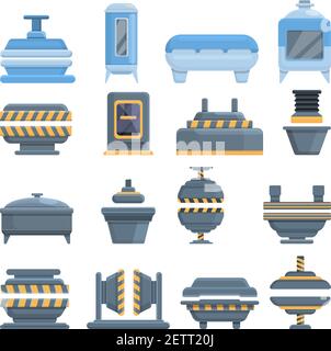 Press form machines icons set. Cartoon set of press form machines vector icons for web design Stock Vector