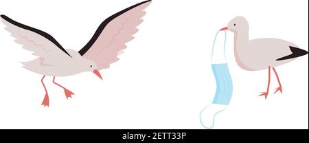 Birds flat color vector character set Stock Vector