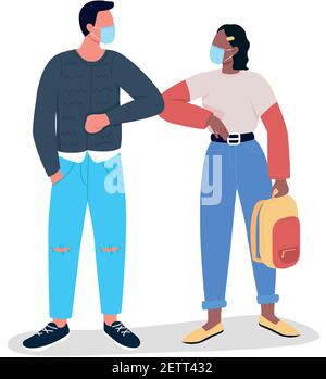 Covid elbow greetings flat color vector faceless character Stock Vector