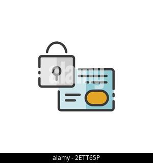 Secure credit card payment. Security padlock. Filled color icon. Isolated commerce vector illustration Stock Vector