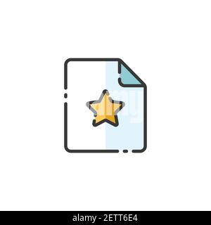 Document. Paper with star. Favorite item. Filled color icon. Isolated commerce vector illustration Stock Vector