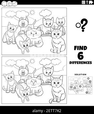 differences task with cartoon cats coloring page Stock Vector Image ...