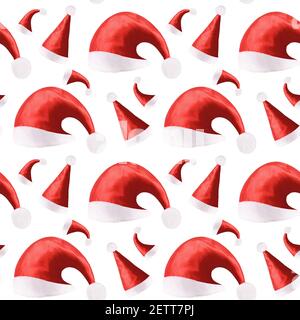 seamless pattern of red Christmas hats isolated on a white background. High quality photo Stock Photo