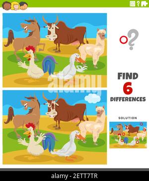 differences educational game with comic farm animals Stock Vector Image ...