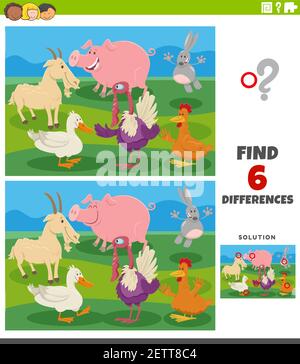 differences educational game with comic farm animals Stock Vector Image ...