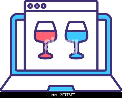 Virtual wine tasting RGB color icon Stock Vector