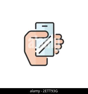 Smartphone in a hand. Mobile payment technology. Filled color icon. Isolated commerce vector illustration Stock Vector