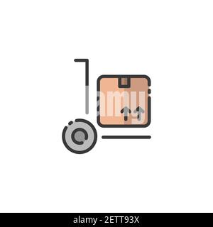 Delivery handcart. Shipping cart with box. Filled color icon. Isolated commerce vector illustration Stock Vector