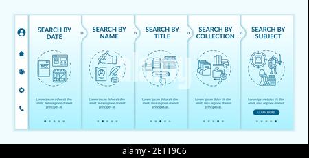 Different types of searching onboarding vector template Stock Vector